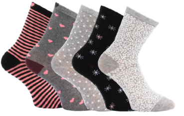 Damensöcken mit Muster, 5er Pack