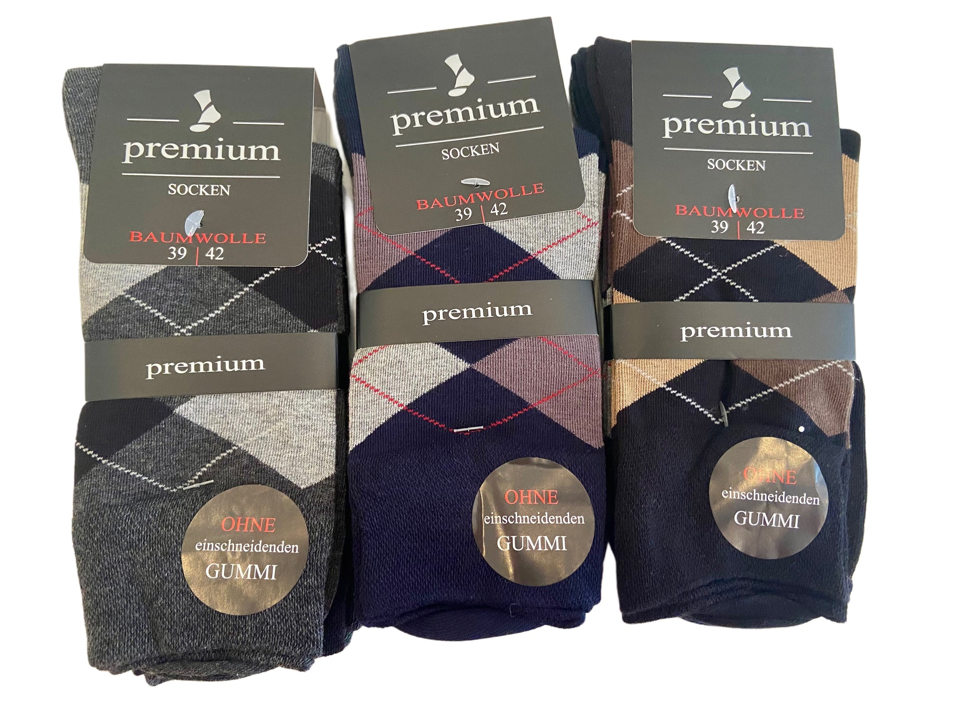 Herrensocken Karo, 3er Pack