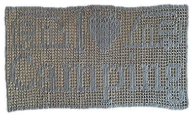 Mitteldecke "I Love Camping", gehäkelt, HANDARBEIT