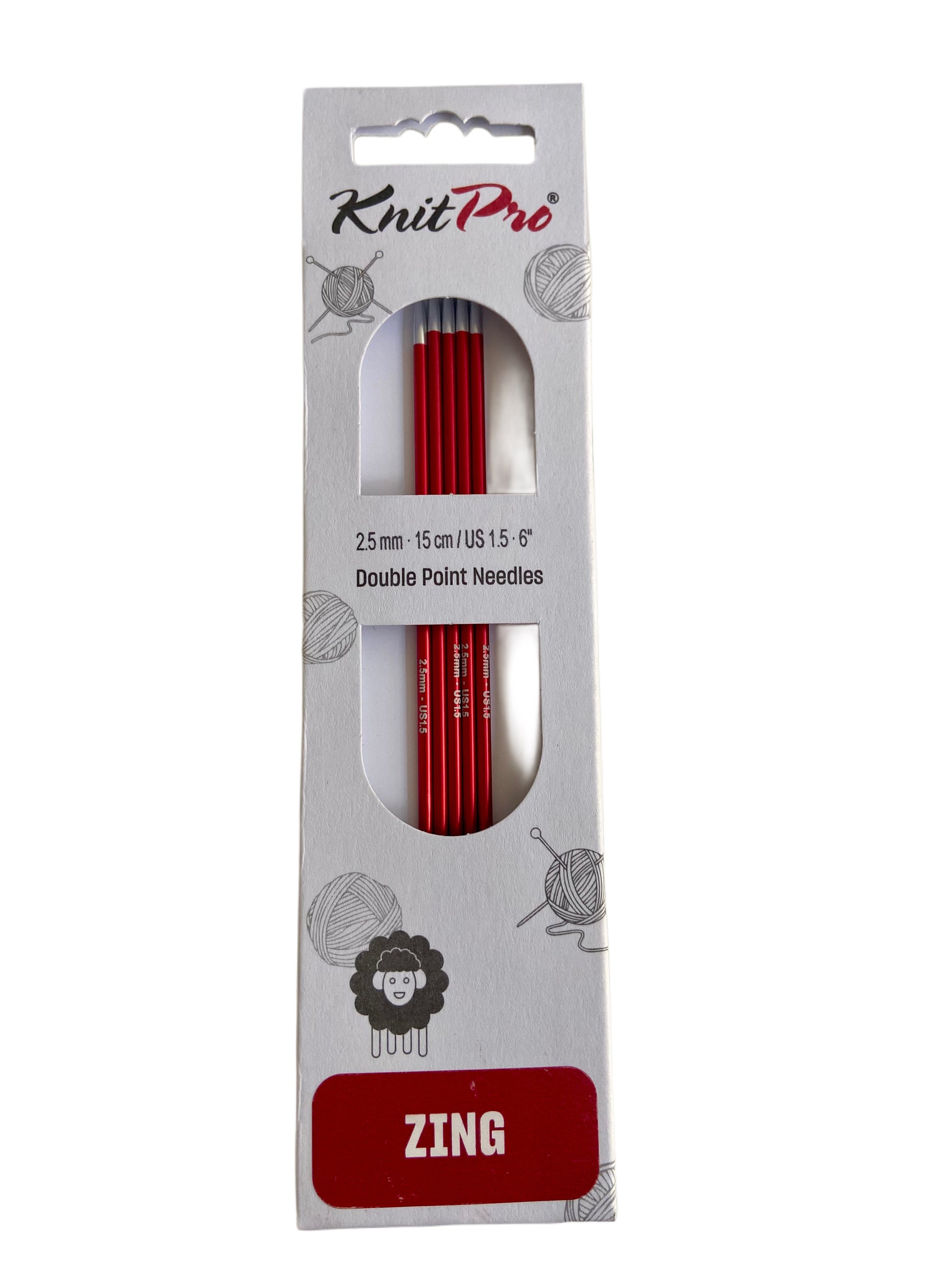 KnitPro Zing, Nadelspiel Aluminium, 15 cm, 2,5