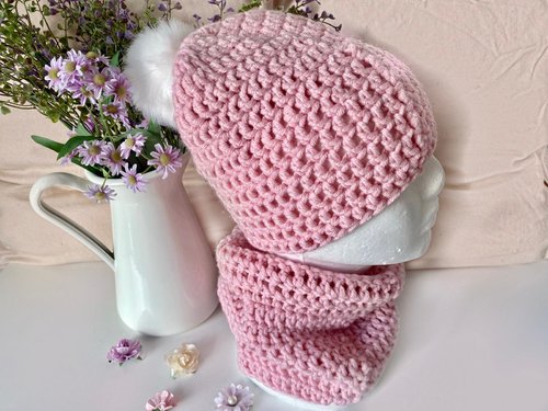 Mütze+Loop, 2er Set, gehäkelt, HANDARBEIT
