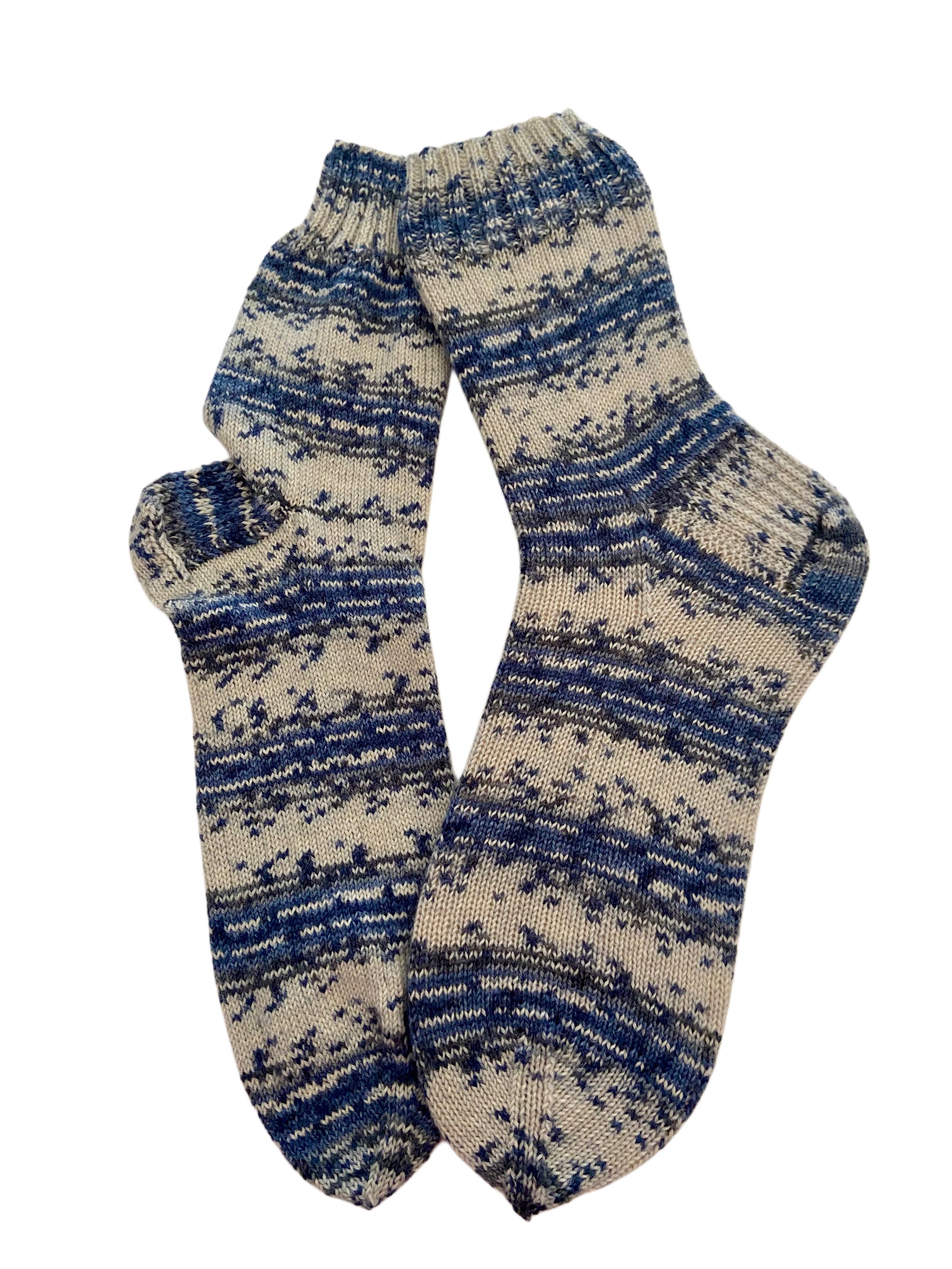 Handgestrickte Socken, Gr. 45/46, Blau