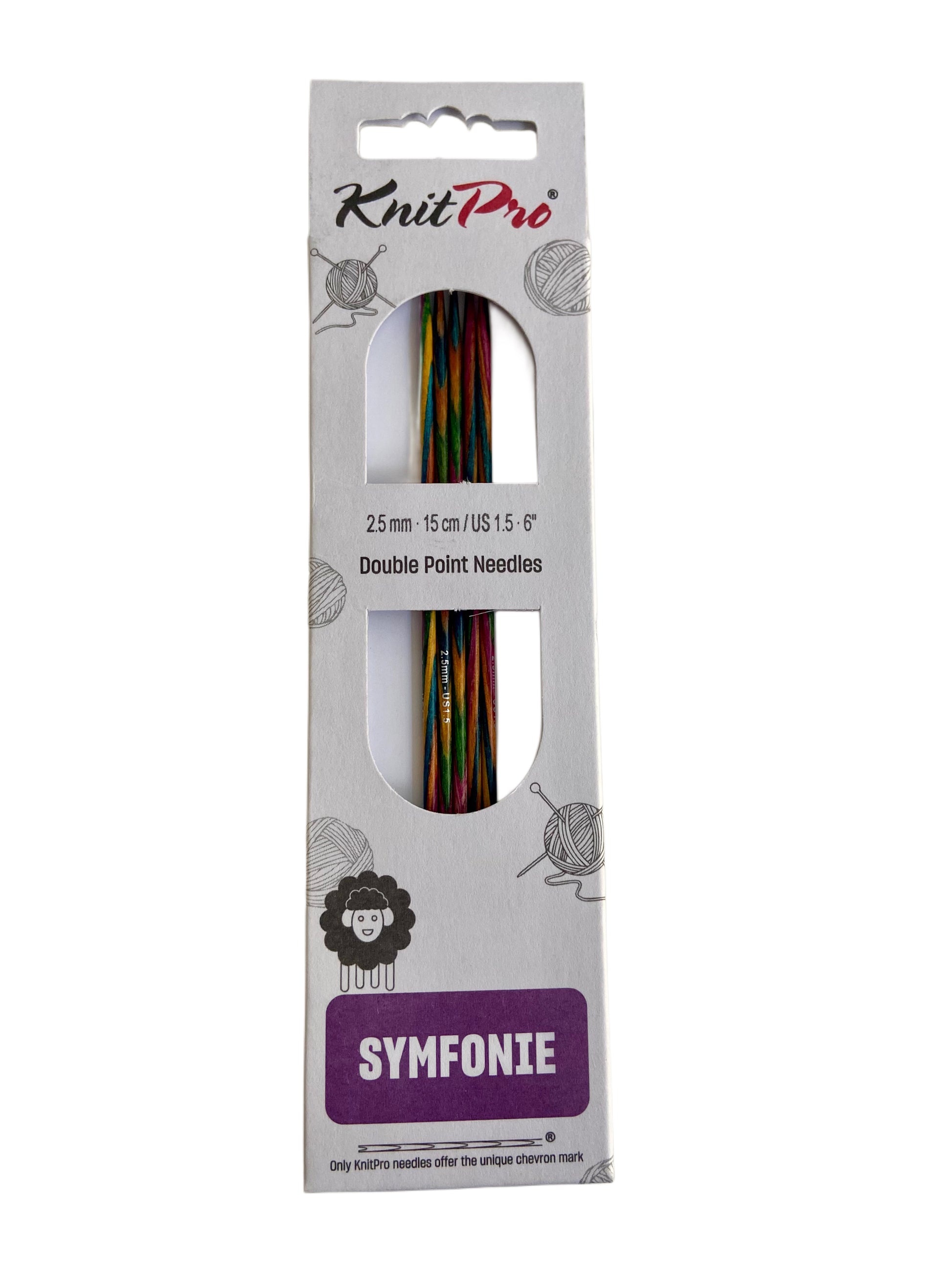KnitPro Symfonie, Nadelspiel Birkenholz, 15 cm, 2,5