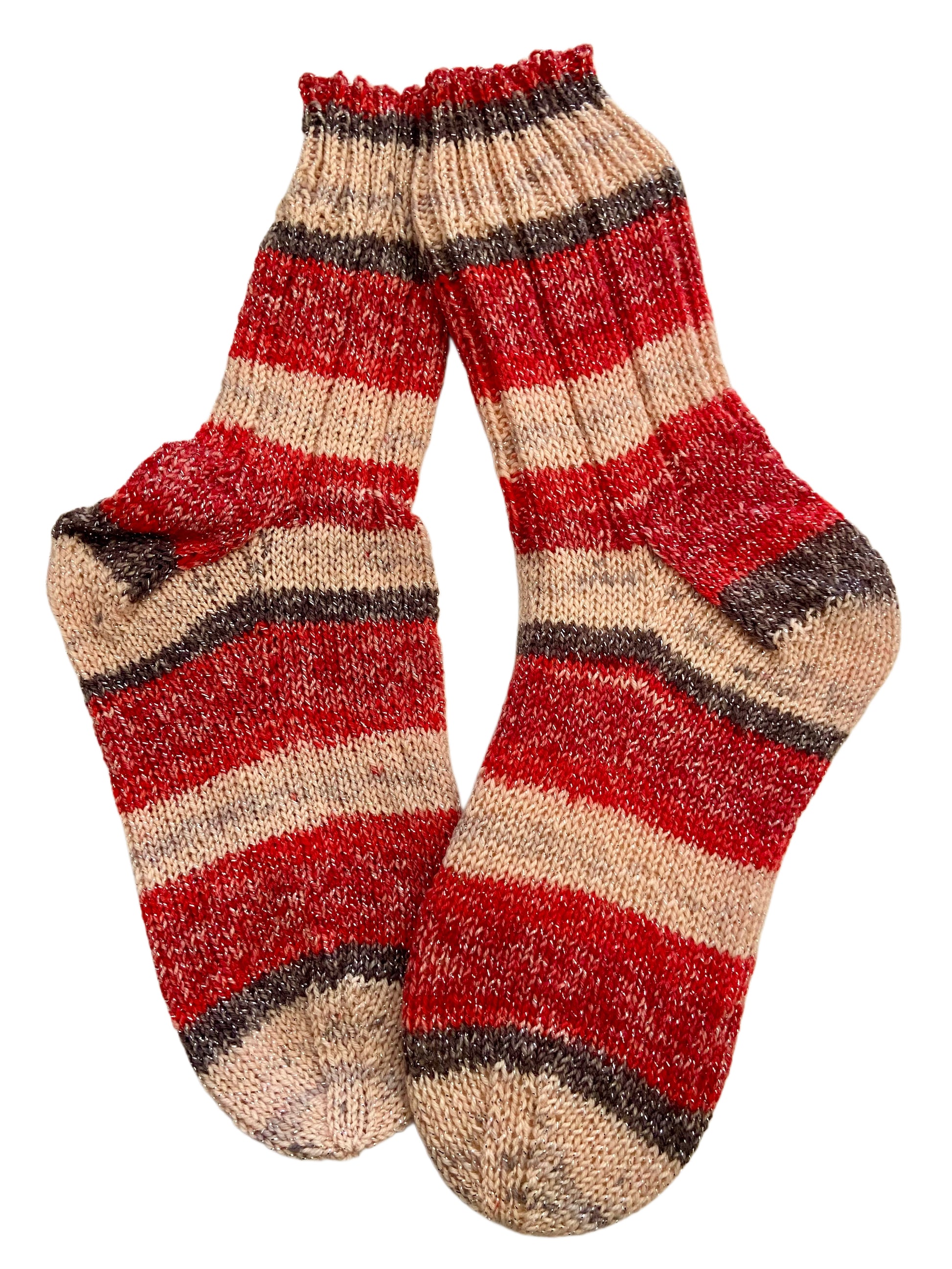 Handgestrickte Socken, Gr. 41/42, mit Glitzer