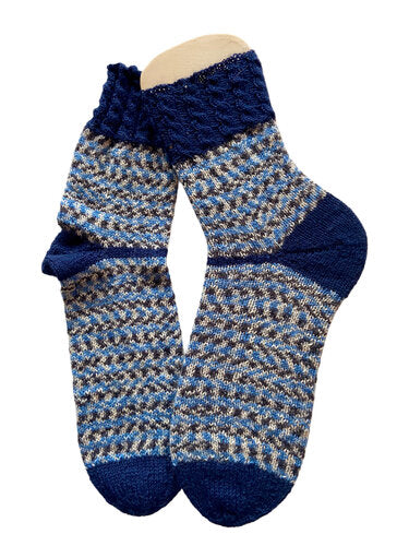 Handgestrickte Socken, Gr. 46/47, Blau