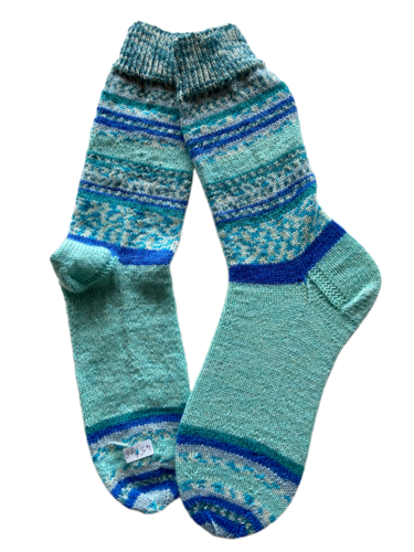 Handgestrickte Socken, Gr. 45/46, Blau
