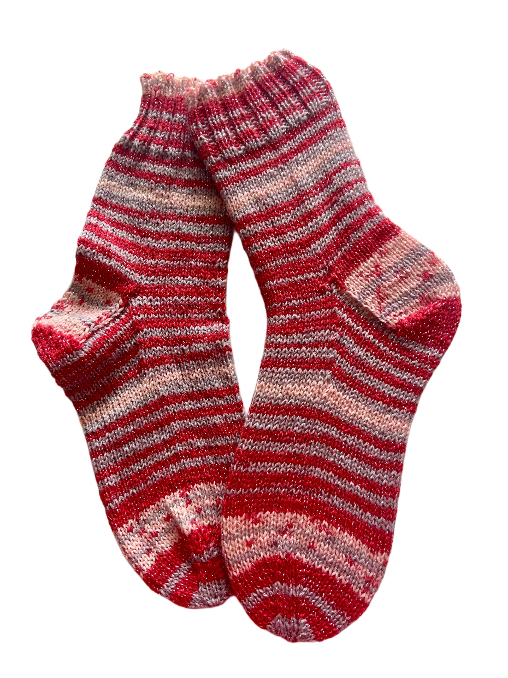 Handgestrickte Socken, Gr. 37/38, mit Silberglitzer