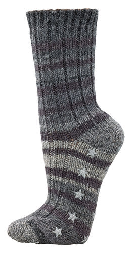 Warme Haussocken wie handgestrickt mit ABS-Druck "Sterne