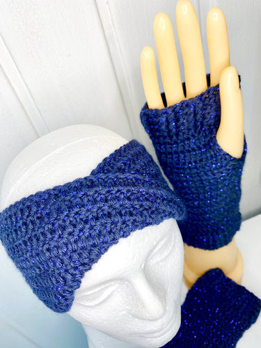 Strinband+Handstulpen, Set, gehäkelt, HANDARBEIT, mit Glitzer