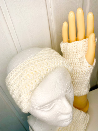 Strinband+Handstulpen, Set, gehäkelt, HANDARBEIT, mit Glitzer