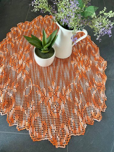 Mitteldecke, gehäkelt, HANDARBEIT, Orange