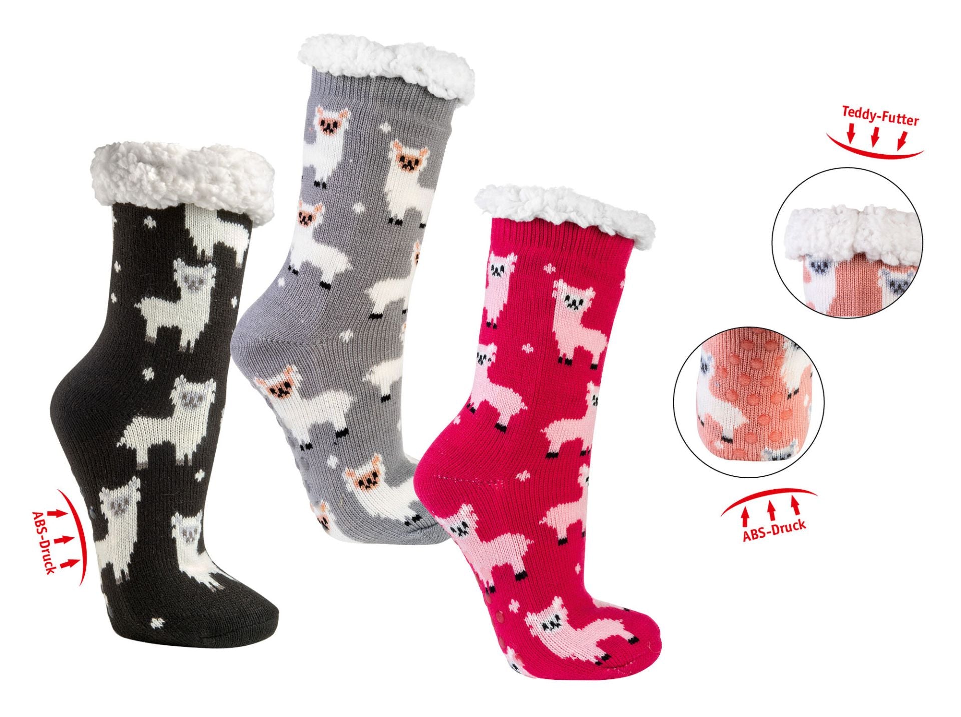 Hüttensocken Extra-Flauschig mit ABS, Lama, ONE SIZE Damen