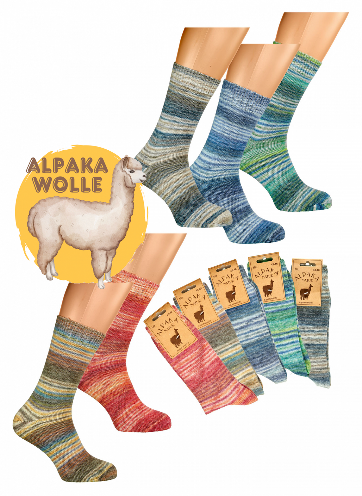 Farbwechsel-Wollsocken mit Alpaka